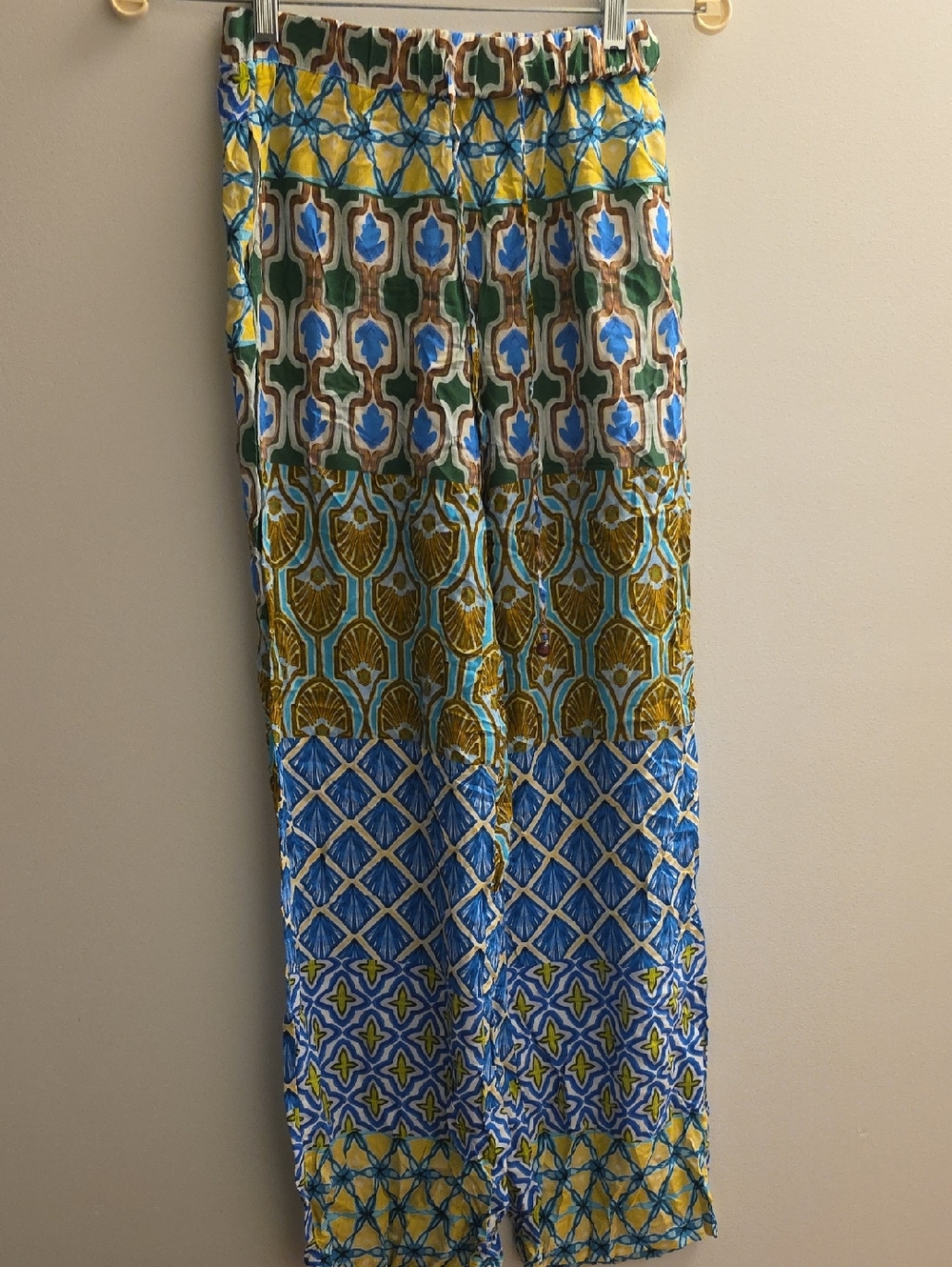 Zara Multicolor Patchwork Maxi Skirt — Blue, Yellow, Green, Brown